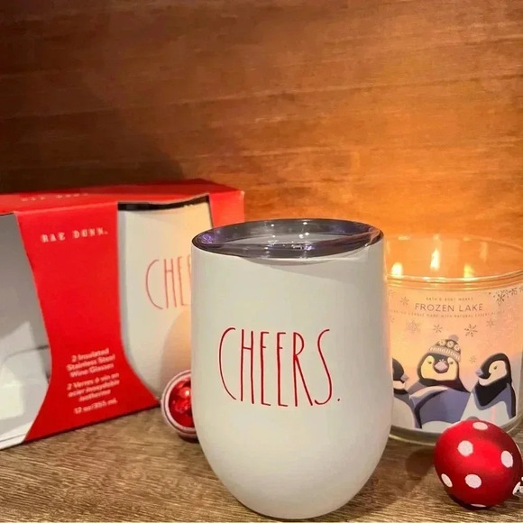 NEW 2 (Two) Rae Dunn - Insulated Stainless Steel Stemless Wine Glasses - CHEERS - Picture 7 of 15